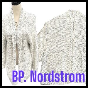 BP. Nordstrom Ivory Metallic Shawl Collar Open Front Cardigan Sweater (L)